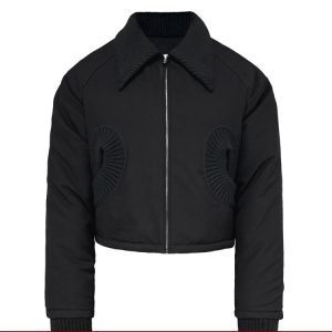 Spiral Insert Pocket Cotton Bomber Jacket with Jacquard Mesh Texture and Velvet Finish - Trendy 90s Inspired Outerwear