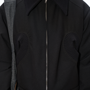 Spiral Insert Pocket Cotton Bomber Jacket with Jacquard Mesh Texture and Velvet Finish - Trendy 90s Inspired Outerwear