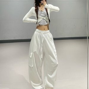 Spliced Halter Slim Fit Short Long Sleeve T-Shirt - K-Pop Inspired Women's Two-Piece Jazz Dance Top for Spring and Summer