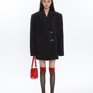 Spliced High-End Suit Jacket for Women with Metal Buckle Detail - Spring Fashion Outerwear