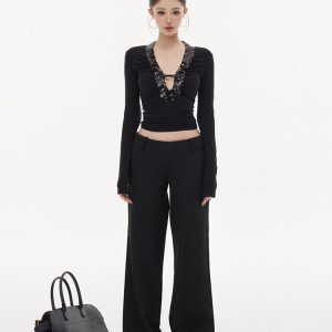 Spliced Sequin Base Tight T-Shirt for Autumn Winter - Heavy-Duty Fashion Top in Trendy Layered Style
