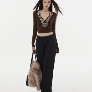 Spliced Sequin Base Tight T-Shirt for Autumn Winter - Heavy-Duty Fashion Top in Trendy Layered Style