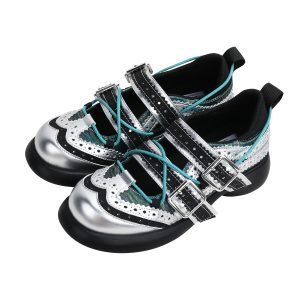 Spring 2025 Women’s Silver Ballet Mary Jane Shoes - Lace-Up Thick-Soled Flats for a Chic Y2K Look