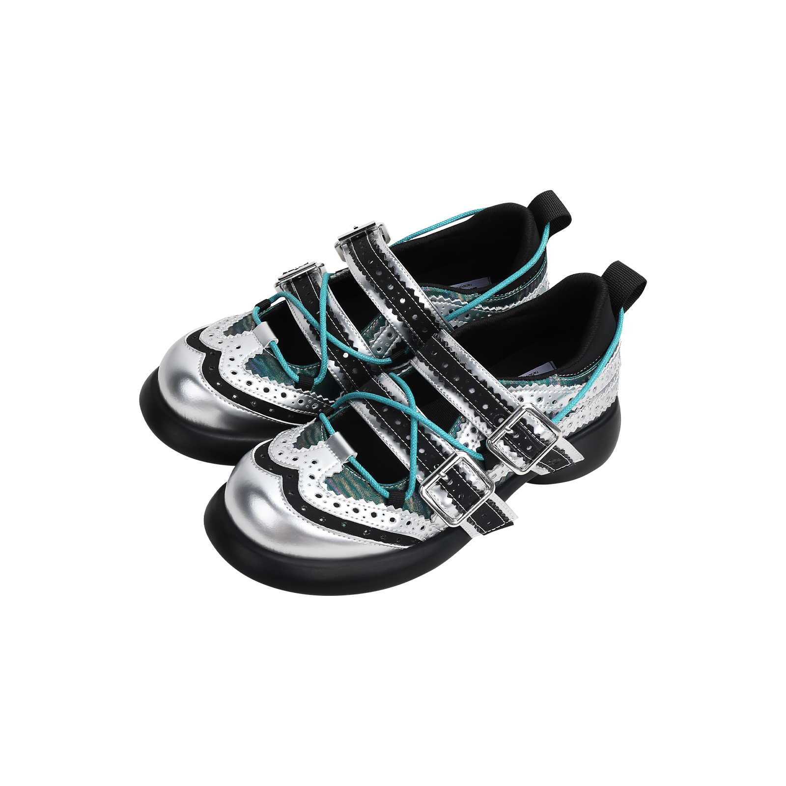 Spring 2025 Women’s Silver Ballet Mary Jane Shoes - Lace-Up Thick-Soled Flats for a Chic Y2K Look