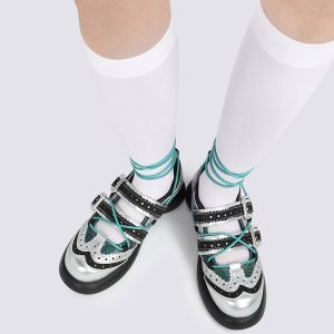 Spring 2025 Women’s Silver Ballet Mary Jane Shoes - Lace-Up Thick-Soled Flats for a Chic Y2K Look
