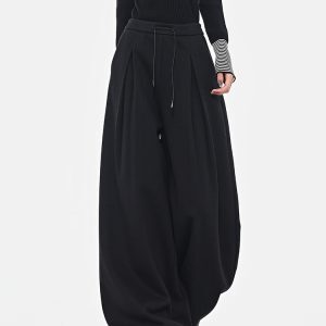 Spring Black Pleated Wide-Leg Suit Pants for Women - Versatile Loose Slim Trousers in Trendy Korean Style