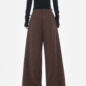Spring Coffee Color Pleated Wide Leg Loose Fit Suit Pants for Women - Draped Floor-Length Design for Effortless Style