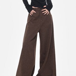 Spring Coffee Color Pleated Wide Leg Loose Fit Suit Pants for Women - Draped Floor-Length Design for Effortless Style