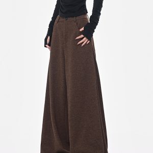 Spring Coffee Color Pleated Wide Leg Loose Fit Suit Pants for Women - Draped Floor-Length Design for Effortless Style