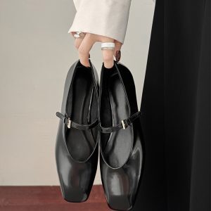 Spring Fashion Patent Wine Red Mary Jane Shoes for Women - Small Leather, Square Toe, Low Heel, Flat Single Shoes, Trendy 90s Style
