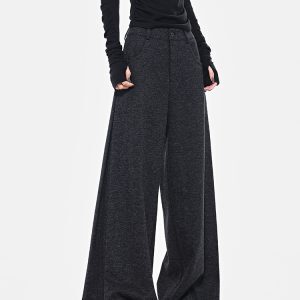 Spring Gray Pleated Design Suit Pants for Women - Loose Wide-Leg Draped Slimming Floor-Length Trousers, Y2K Chic Style
