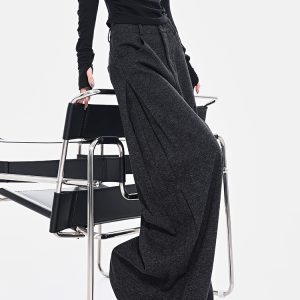 Spring Gray Pleated Design Suit Pants for Women - Loose Wide-Leg Draped Slimming Floor-Length Trousers, Y2K Chic Style