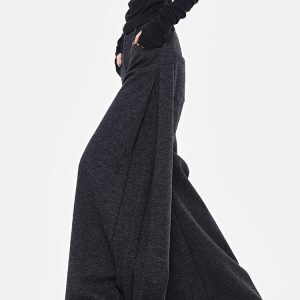 Spring Gray Pleated Design Suit Pants for Women - Loose Wide-Leg Draped Slimming Floor-Length Trousers, Y2K Chic Style