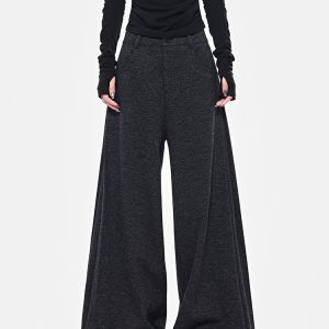 Spring Gray Pleated Design Suit Pants for Women - Loose Wide-Leg Draped Slimming Floor-Length Trousers, Y2K Chic Style