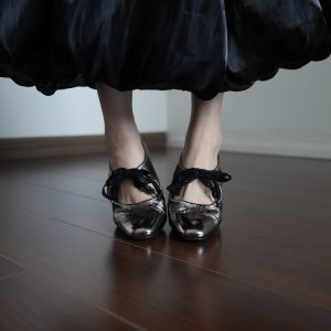 Spring Lace-Up Mary Jane Ballet Flats - Silver Low-Heeled Soft Shoes for Commuting - Stylish Everyday Footwear