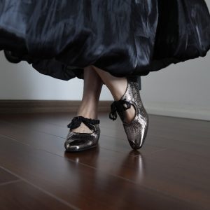 Spring Lace-Up Mary Jane Ballet Flats - Silver Low-Heeled Soft Shoes for Commuting - Stylish Everyday Footwear