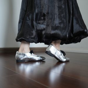 Spring Lace-Up Mary Jane Ballet Flats - Silver Low-Heeled Soft Shoes for Commuting - Stylish Everyday Footwear