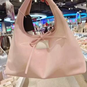 Spring Minimalist Korean Style Women's Handbag with Sweet Bow Tie - Casual Tote and Crossbody Wrist Bag