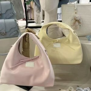 Spring Minimalist Korean Style Women's Handbag with Sweet Bow Tie - Casual Tote and Crossbody Wrist Bag