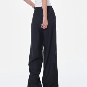Spring New Black Wide-Leg Suit Pants for Women with Contrast Stitching, High Waist, Draped Fit, Slimming Y2K Style