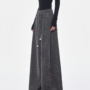 Spring New Gray Starry Sky Drawstring Casual Wide-Leg Pants for Women - Loose Slim Fit - Y2K Style