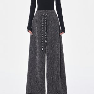 Spring New Gray Starry Sky Drawstring Casual Wide-Leg Pants for Women - Loose Slim Fit - Y2K Style