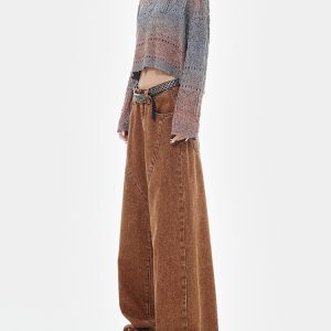 Spring New Melard Atmosphere Brown Denim Wide-Leg Straight-Leg Pants for Women - Versatile Casual 90s Style