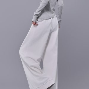 Spring New White High-Waisted Pleated Cuffed Casual Pants for Women - Elastic Waist Straight Wide-Leg Trousers, Y2K Style