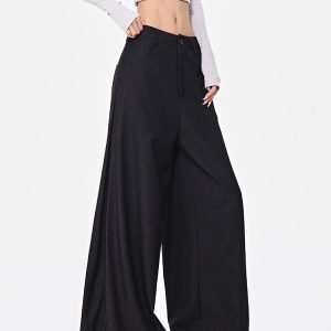 Spring New Women's Pleated Black Suit Pants - Wide-Leg Loose Fit Slimming Trousers for Chic Office Style