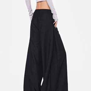 Spring New Women's Pleated Black Suit Pants - Wide-Leg Loose Fit Slimming Trousers for Chic Office Style
