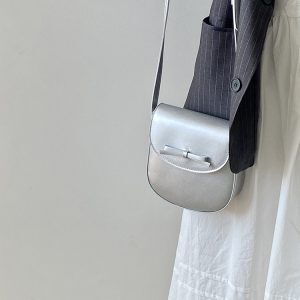 Spring Summer Women's Small Silver Crossbody Bag with Bow - Exquisite Niche Design for 2025