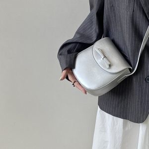 Spring Summer Women's Small Silver Crossbody Bag with Bow - Exquisite Niche Design for 2025