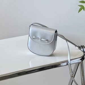 Spring Summer Women's Small Silver Crossbody Bag with Bow - Exquisite Niche Design for 2025