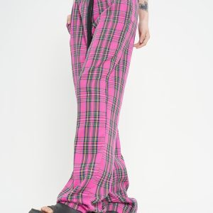 Spring Vintage Plaid Wide-Leg Long Pants for Women - Chic Loose Fit Casual Trousers in American Style