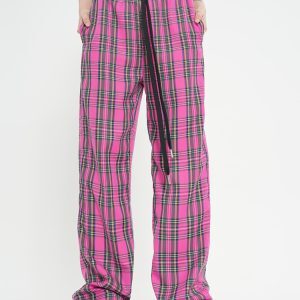 Spring Vintage Plaid Wide-Leg Long Pants for Women - Chic Loose Fit Casual Trousers in American Style