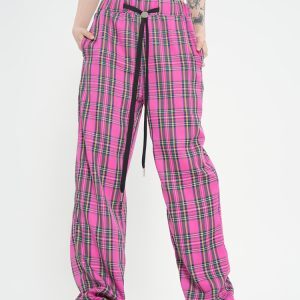 Spring Vintage Plaid Wide-Leg Long Pants for Women - Chic Loose Fit Casual Trousers in American Style