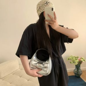 Spring/Summer 2025 Bow Hobo Handbag, High-End Half-Round Commuter Shoulder Crossbody Bag for Women, Versatile Fashion Accessory