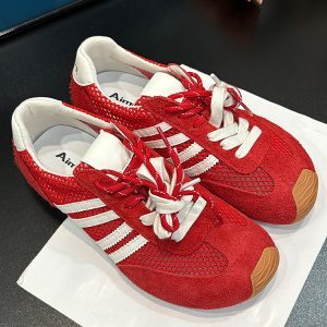 Spring/Summer 2025 Matte Genuine Leather Hollow Mesh Color-Block Height-Increasing Training Shoes for Women - Sporty Casual Style