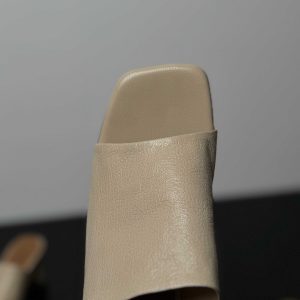 Square Toe Chunky Heel High-Heeled Sandals for Women - One-Strap Summer Slide Sandals in Genuine Leather - 2024 Style