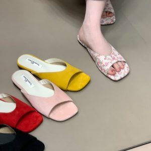 Square Toe Flat Sandals for Women - Open Toe One Strap French Retro Style, Versatile Summer Footwear 2025