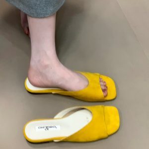 Square Toe Flat Sandals for Women - Open Toe One Strap French Retro Style, Versatile Summer Footwear 2025