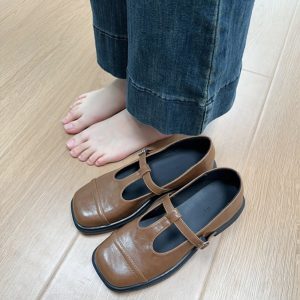 Square-Toe Leather Mary Jane Shoes for Women - Stylish Spring Loafers for Students - Chic Evening Breeze Design 2025