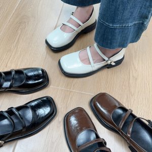 Square-Toe Leather Mary Jane Shoes for Women - Stylish Spring Loafers for Students - Chic Evening Breeze Design 2025