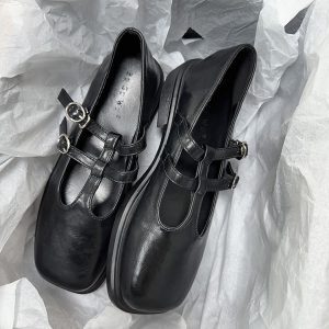 Square-Toe Leather Mary Jane Shoes for Women - Stylish Spring Loafers for Students - Chic Evening Breeze Design 2025
