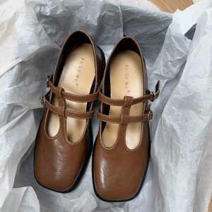 Square-Toe Leather Mary Jane Shoes for Women - Stylish Spring Loafers for Students - Chic Evening Breeze Design 2025