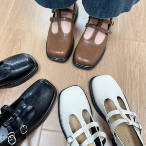 Square-Toe Leather Mary Jane Shoes for Women - Stylish Spring Loafers for Students - Chic Evening Breeze Design 2025