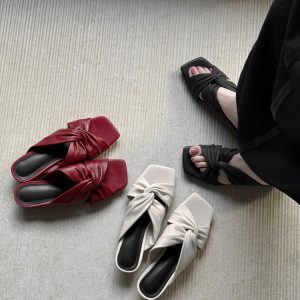Square-Toe Open-Toe Cross-Twist Slip-On Wedge Sandals for Women - Summer Evening Breeze Outdoor Style