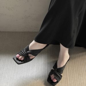 Square-Toe Open-Toe Cross-Twist Slip-On Wedge Sandals for Women - Summer Evening Breeze Outdoor Style