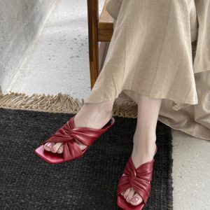 Square-Toe Open-Toe Cross-Twist Slip-On Wedge Sandals for Women - Summer Evening Breeze Outdoor Style