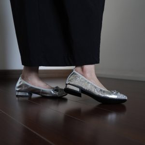 Square Toe Slip-On Flat Shoes for Women - Low Heel Water-Resistant Bow Detail All-Season Footwear